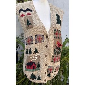 Vintage Talbots Sweater Vest Sz  Large Hand Knitted Folk Art Americana Classic
